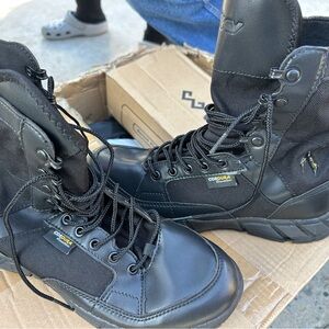 Black work boots of hiking